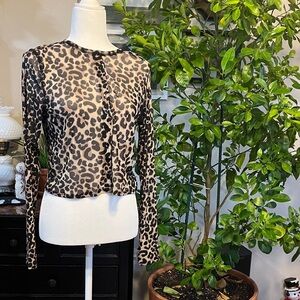 Wild Fable Leopard Print Long Sleeve Mesh Blouse